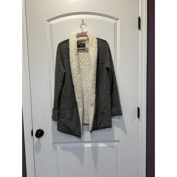 Abercrombie & Fitch Sherpa Lined Open Front Cardigan Gray Size Small - Picture 1 of 7
